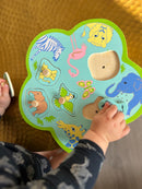 Knoppuslespil af træ med lyd - Vilde dyr - 5 dele - fra 1 år