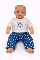 Dukketøj, T-shirt m. print & buks  32-37 dukke siddende