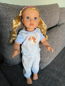 Dukketøj - 42-46 cm - Blåstribet pyjamas - Fra 3 år. - Billede 1