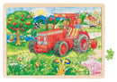 Puslespil fra Goki - Rød Traktor - 96 brikker. - Billede 1